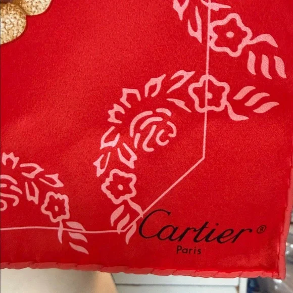 Cartier Red Silk Vintage Couture Scarf - Picture 3 of 8